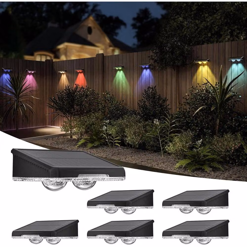Kelvenix 8-Piece Solar Powered LED Wall and Fence Lights in Black with RGB Colour Effects – 3