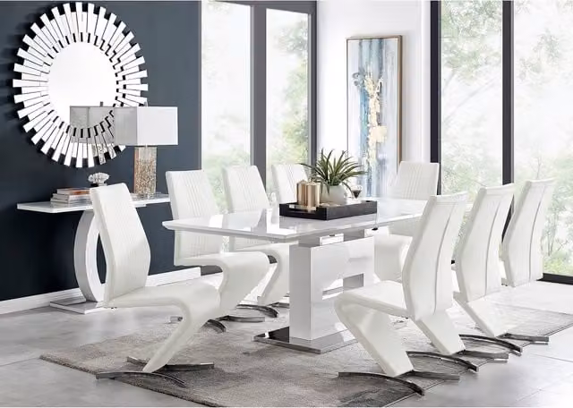 FurnitureboxUK Arezzo Large Extending Rectangular Dining Table and 8 Willow Chairs in White