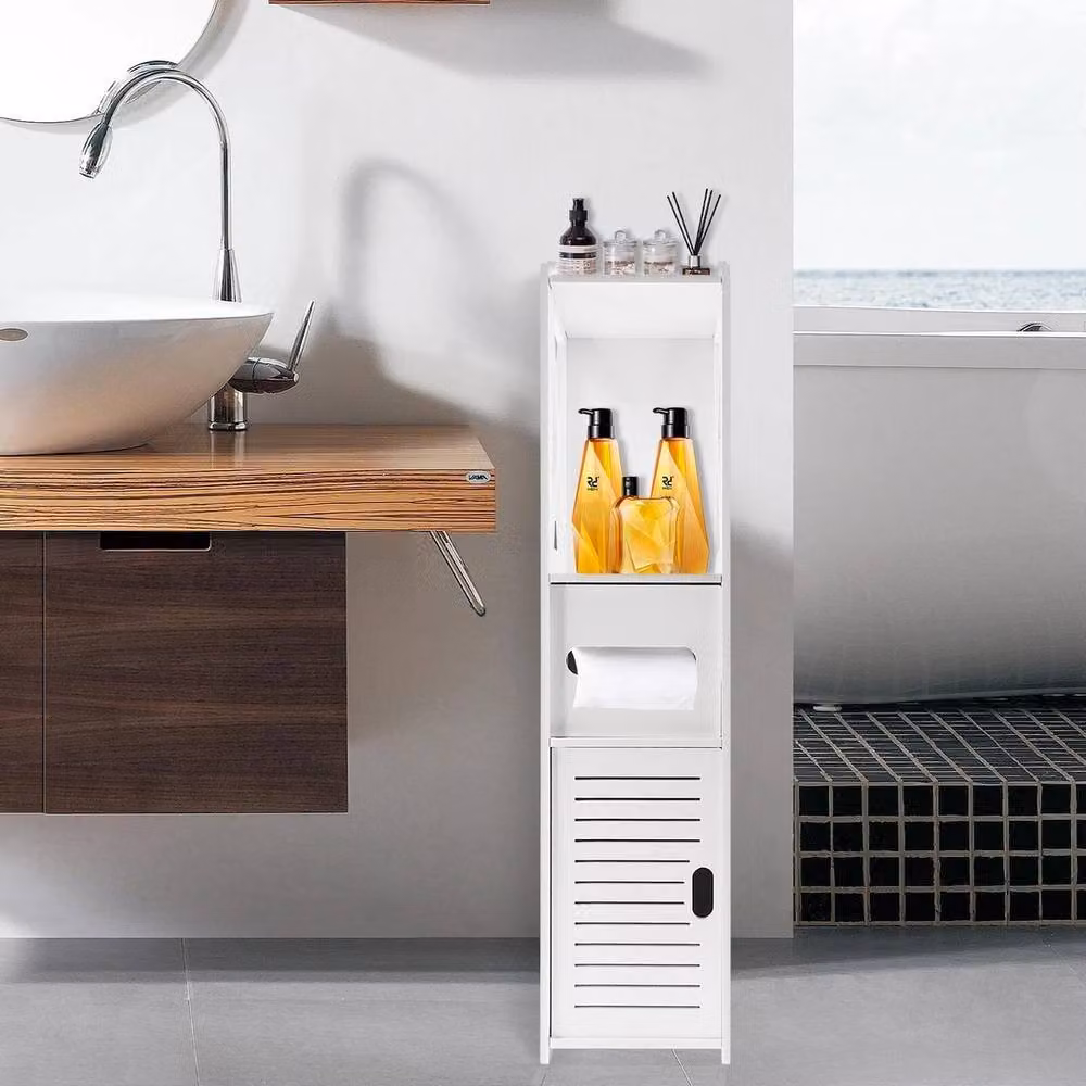EONLION Single Freestanding Wooden Bathroom Cabinet in White – 3