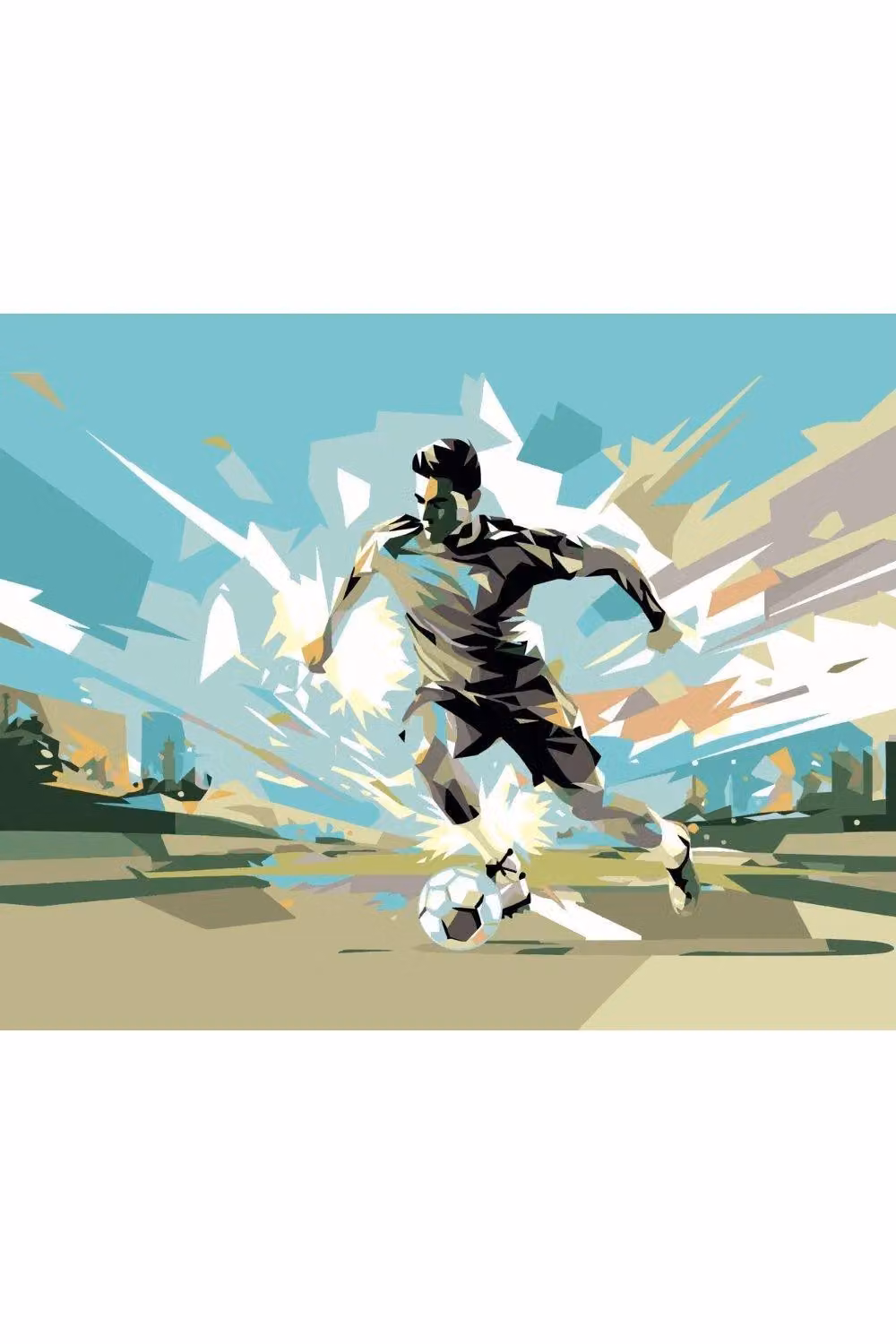 Origin Murals Football Player Abstract Landscape Wall Mural in Blue, W: 350 cm, H: 280 cm – 2