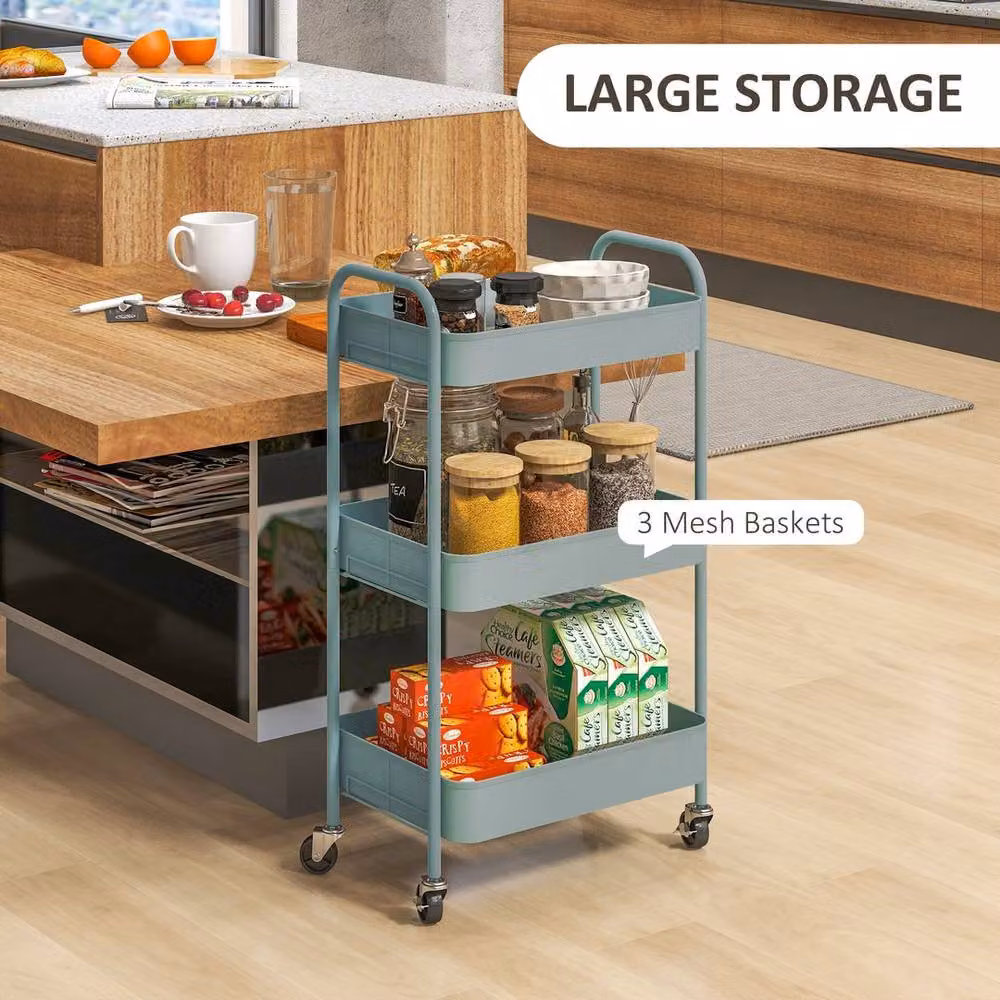 Kelvenix 3 Tier Rolling Utility Storage Trolley on Wheels, Blue – 3