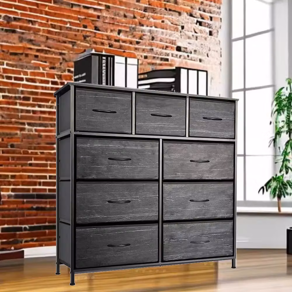 VOGREX 9 Drawer Fabric Chest of Drawers and Dresser in Dark Grey – 4