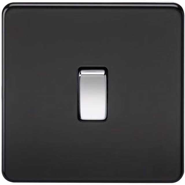 Knightsbridge Screwless 10AX 1G Intermediate Switch in Matt Black and Chrome