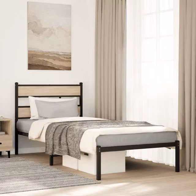 Berkfield Home Metal Bed Frame in Sonoma Oak Brown, W: 100 cm, L: 190 cm
