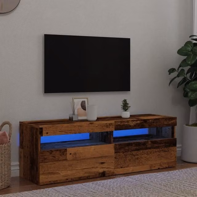 Berkfield Home Modern TV Cabinet with LED Lights in Old Wood Brown, W/D/H: 120 x 35 x 40 cm – 1