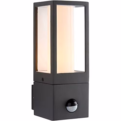 Loops Rectangular Outdoor Wall Lantern Light in Grey with PIR Motion Sensor, 7W GU10 LED, Dimmable, IP44 Rated