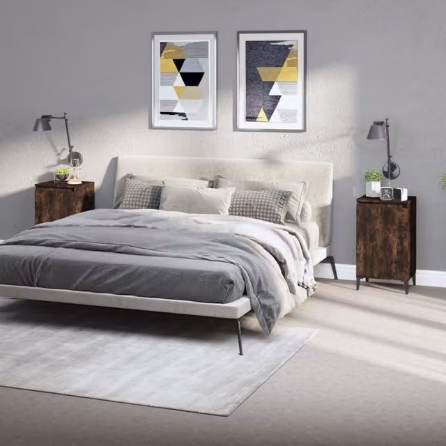 Berkfield Home Set of 2 Smoked Oak Bedside Cabinets in Brown, W/D/H: 40 x 35 x 70 cm