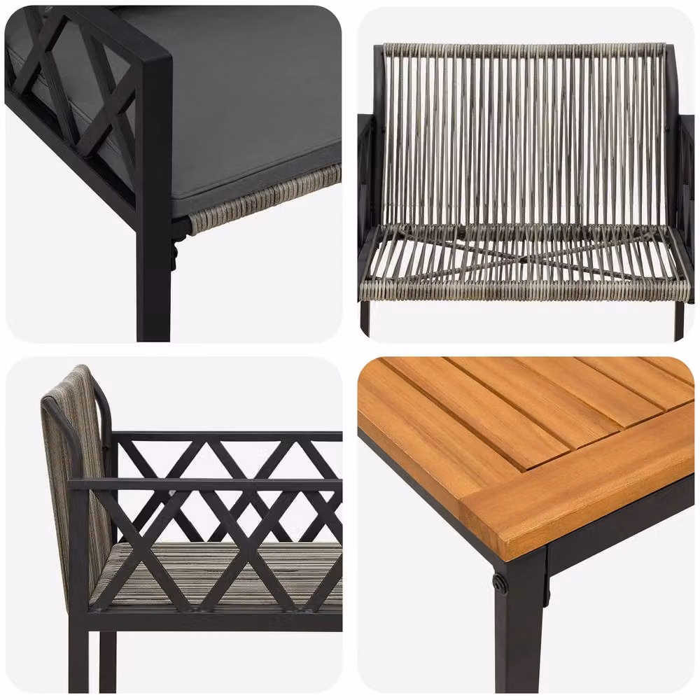 Berkfield Home 3 Piece Outdoor Furniture Set in Grey and Dark Grey Poly Rattan – 4