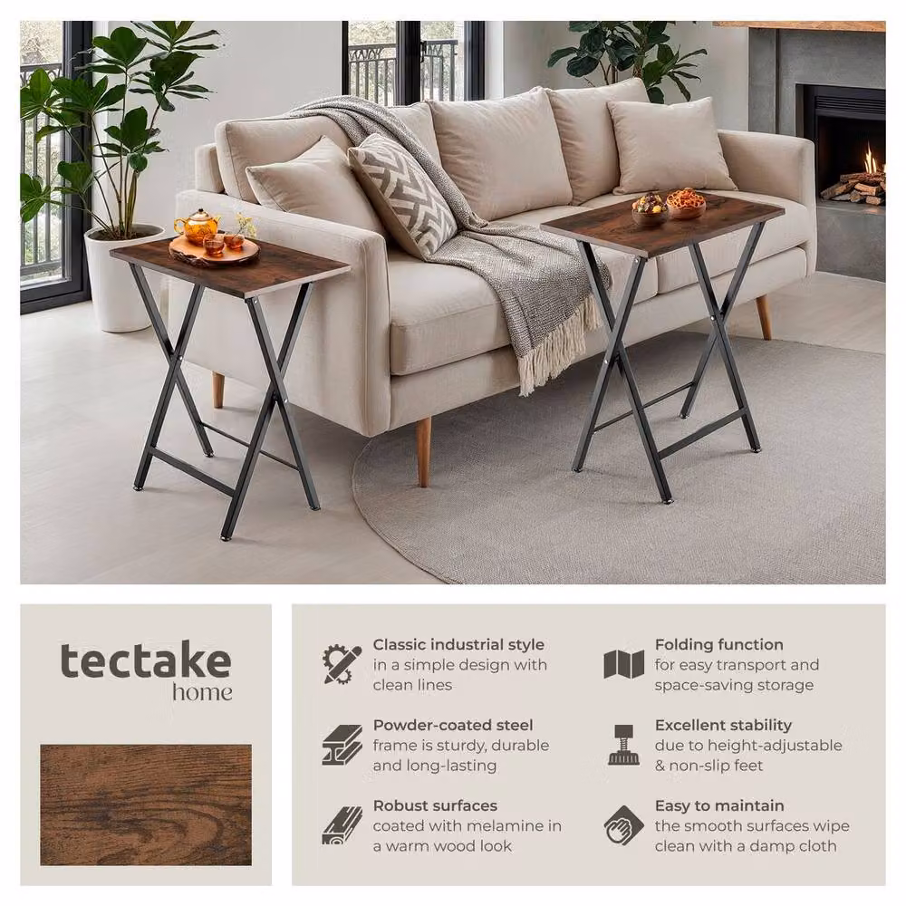 tectake Phoenix Set of 2 Industrial Style Bedside Tables in Dark Brown Oak Wood – 2