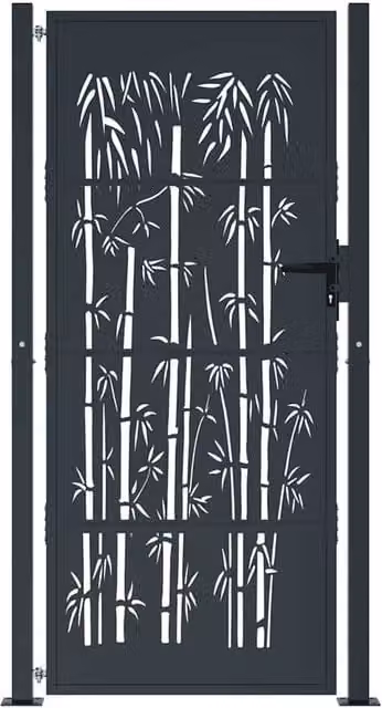 Berkfield Home Beautiful Garden Gate in Anthracite Grey Steel with Bamboo Design, W: 105 cm, H: 205 cm