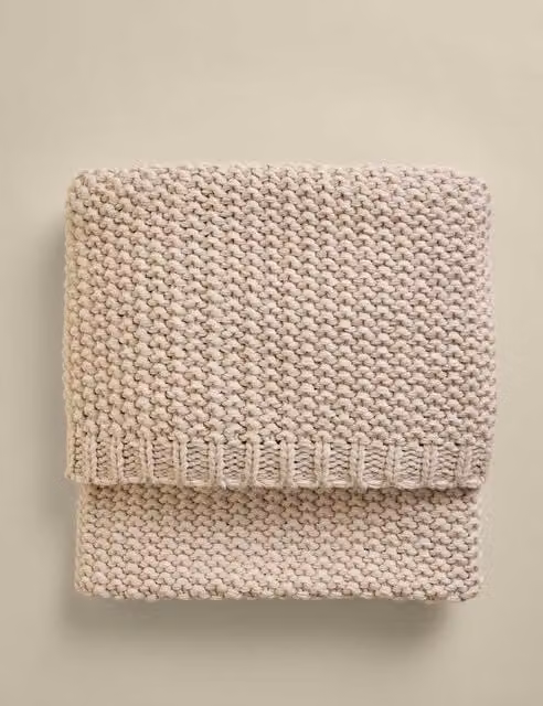 M&S Chunky Knit Beige and Multicolour Throw