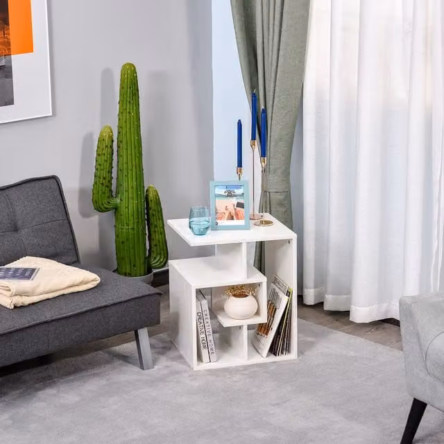 HOMCOM 3 Tier Side End Table with Open Shelf Storage in White