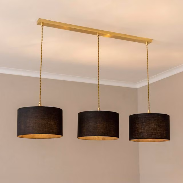 ValueLights Reni 3 Drop Bar Ceiling Pendant Light in Brushed Gold and Black with LED Bulbs