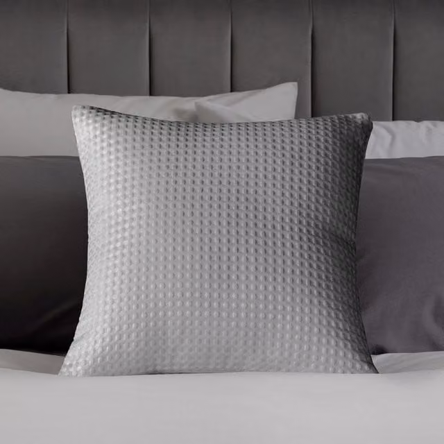 Velosso Textured Waffle Square Filled Cushion in Silver Grey with Removable Cover