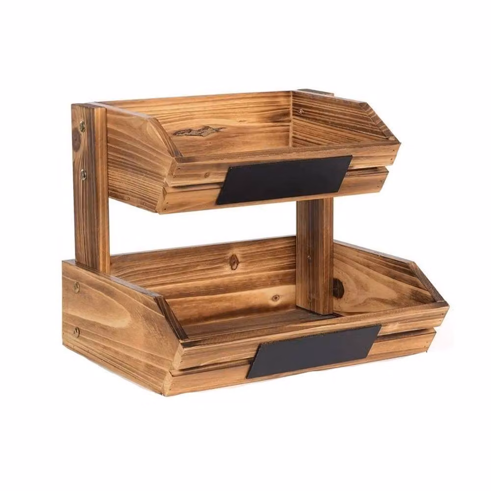 Kelvenix Brown 2-Tier Bamboo and Wood Fruit Basket – 2