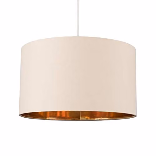 ValueLights Reni Modern Cylinder Fabric Drum Lampshade in Beige and Gold/Brass, W/D/H: 35 x 35 x 20 cm