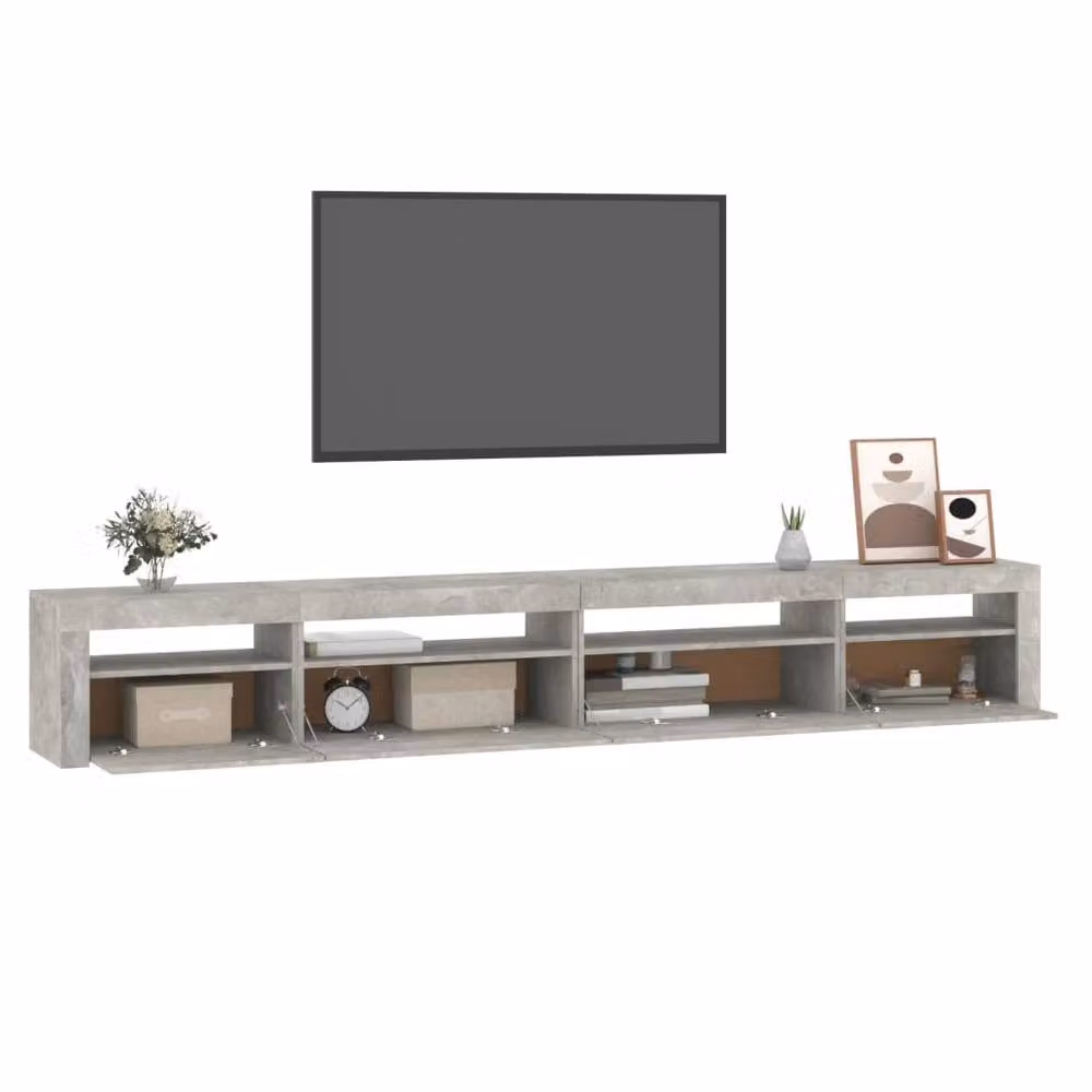Berkfield Home Modern TV Cabinet with LED Lights in Concrete Grey, W: 270 cm, D: 35 cm, H: 40 cm – 2