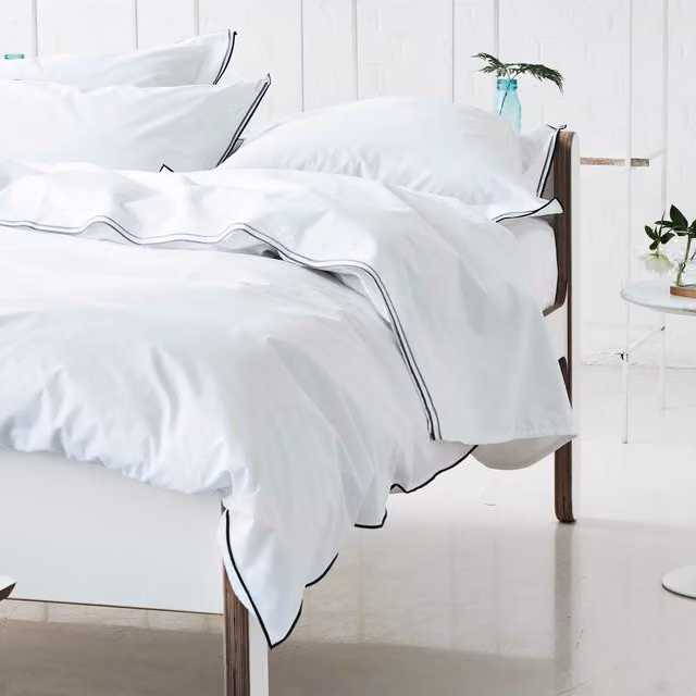 Designers Guild Astor Cotton Percale Flat Sheet in Silver Slate Grey and White