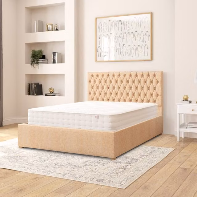 Aspire Monroe Double Ottoman Storage Bed in Champagne Firenze Velour Fabric