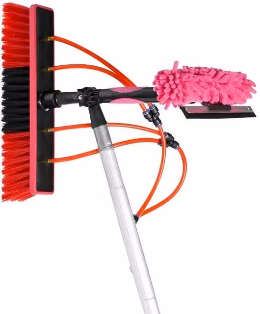 NESTLUNE Red Water Fed Pole Set for Solar Panel and Window Cleaning with Telescopic Aluminium Handle and Microfibre Brush – 1