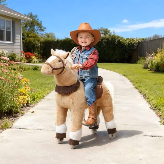 AIYAPLAY Brown Plush Rocking Horse Ride On Toy for Kids 3-5 Years