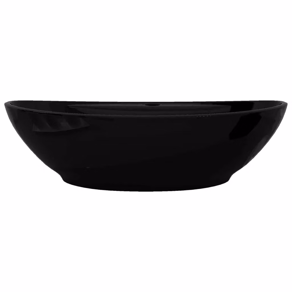 Berkfield Home Black Oval Ceramic Bathroom Sink Basin with Overflow – 3