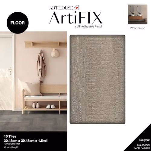 Arthouse Self-Adhesive Wood-Look Floor Tiles, Grey, W/D: 30.5 x 30.5 cm, 10 Tiles Per Pack – 4
