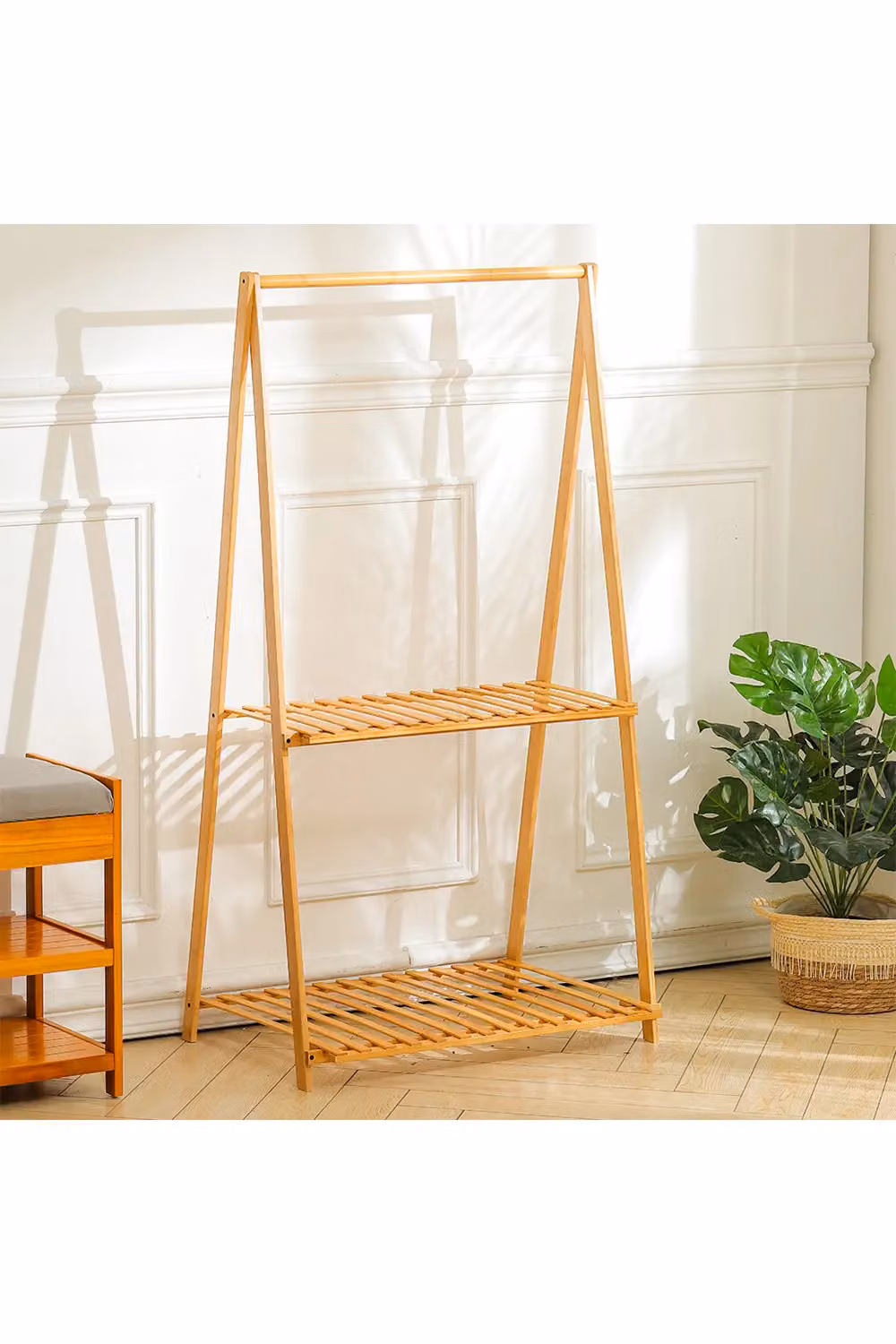 Living and Home 2-Tier Foldable Hanging Plant Stand Planter Shelves in Sand Brown – 2