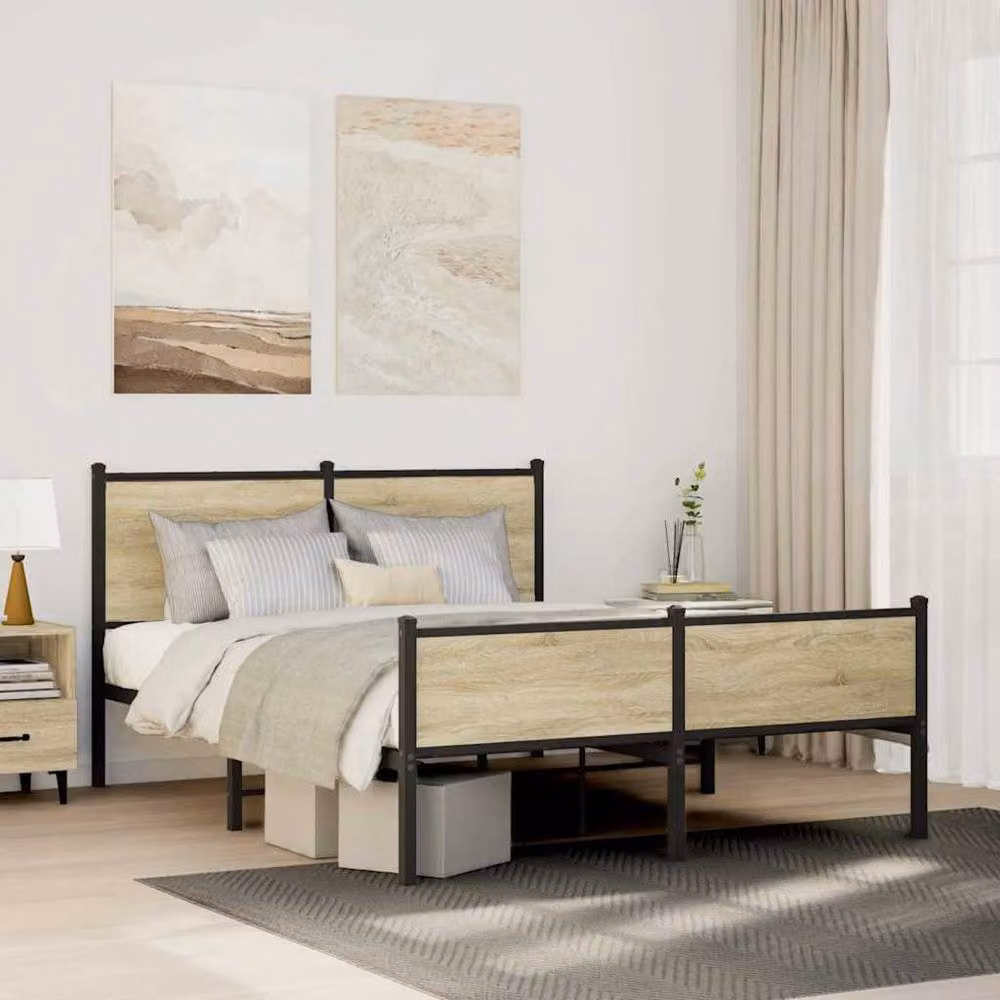 Berkfield Home Metal Bed Frame with Drawers in Sonoma Oak Brown, W: 140 cm, L: 200 cm – 2