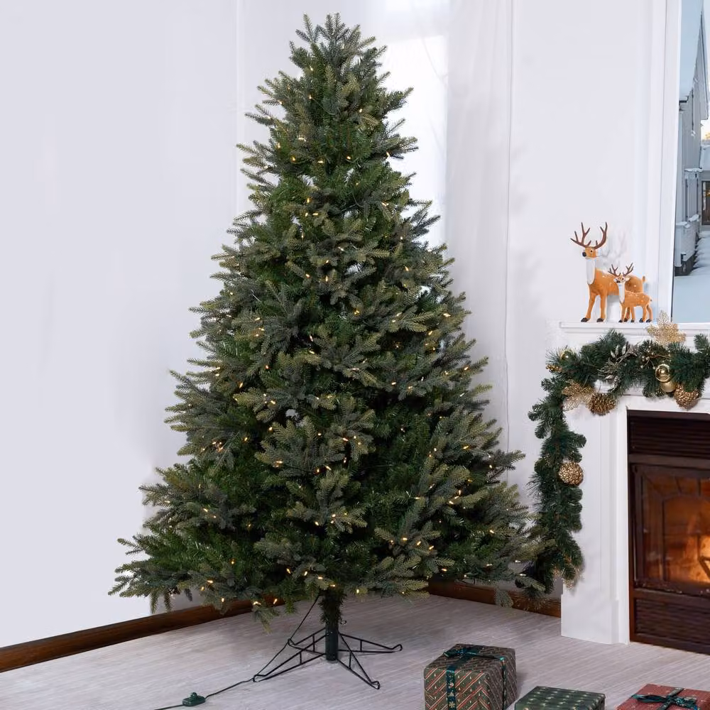 Direct Wicker 6ft Pre-lit Artificial Grand Fir Christmas Tree with Warm White LED Lights in Green – 8