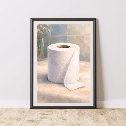 60 Second Makeover Modern Watercolour Toilet Roll Typography Wall Poster, Black and White, A4