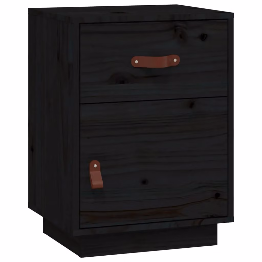 Berkfield Home Black Solid Wood Pine Bedside Cabinet W: 40 cm, D: 34 cm, H: 55 cm – 2