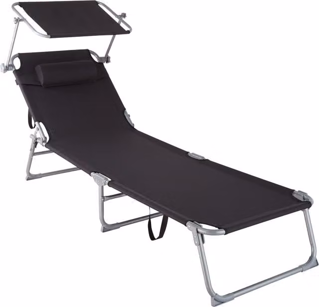 tectake Chlo Sun Lounger with Sun Canopy and Adjustable Headrest in Black