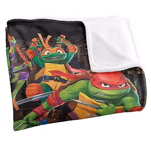 LOGOVISION Teenage Mutant Ninja Turtles Mutant Mayhem Nightly Rooftop Escapade Super Soft Fleece Throw Blanket, White, W/D/H: 152 x 127 cm – 2