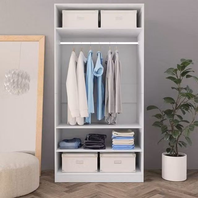 Berkfield Home White Minimalist Wardrobe with Hinged Doors, W/D/H: 100 x 50 x 200 cm