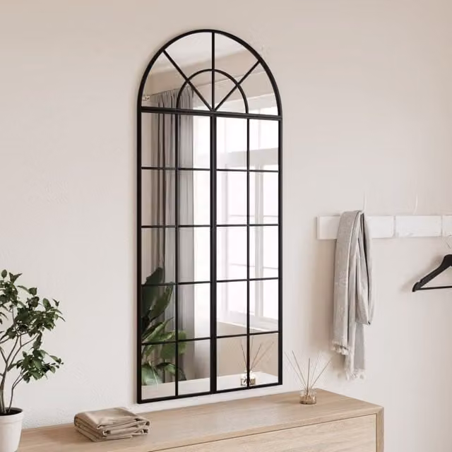 Berkfield Home Minimalist Arch Wall Mirror in Black Metal and Glass, H 130 cm x W 60 cm