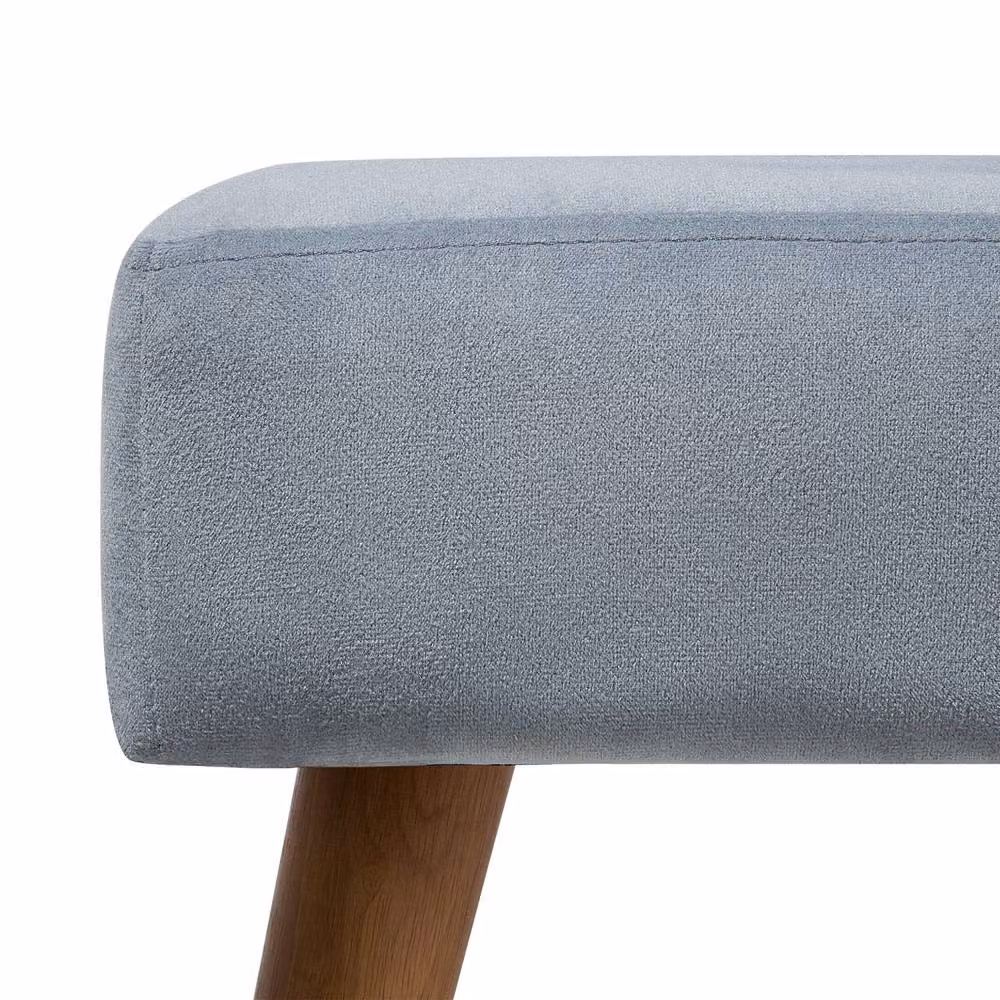 Wyld and Coco Grey Velvet Rectangular Footstool with Rubberwood Legs in Scandinavian Style – 4