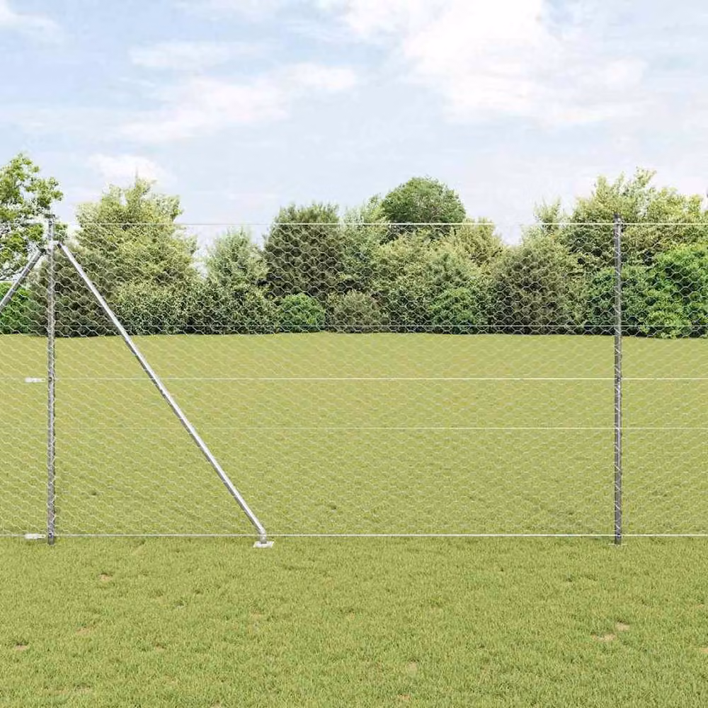 Berkfield Home Hexagon Galvanised Steel Wire Mesh Fence in Silver, H: 160 cm, L: 25 m – 2