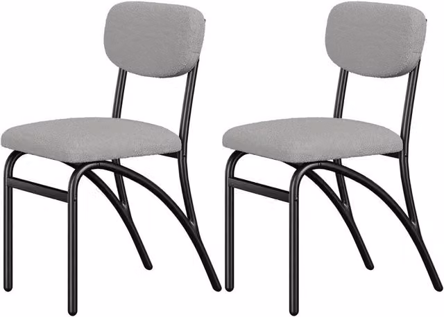 KORVIXA Set of 2 Grey Modern Lambswool Dining Chairs with Cantilever Metal Base – 1