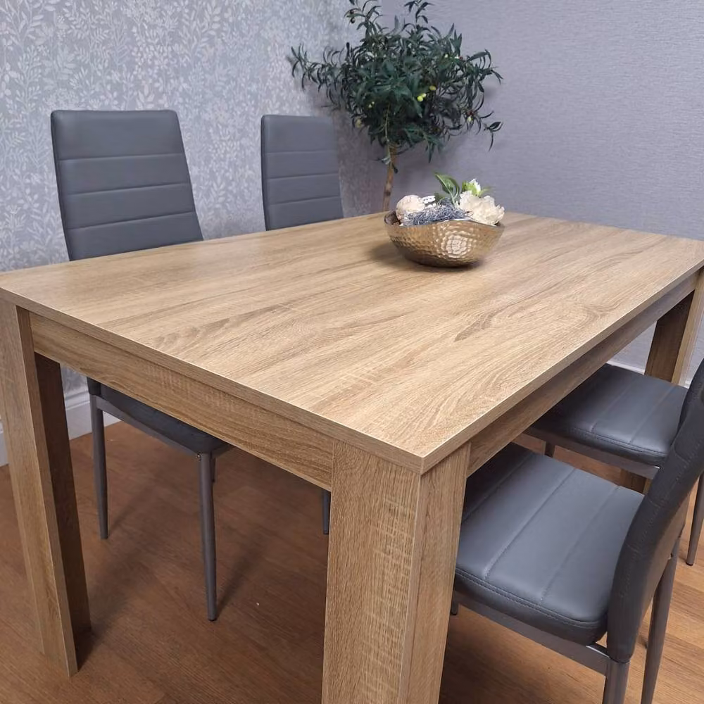 KOSY KOALA Dining Set with Rectangular Oak Effect Table and 4 Grey Chairs in Brown – 2