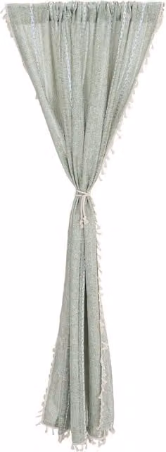 Livingandhome Bohemian Striped Faux Linen Curtain with Tassels in Green