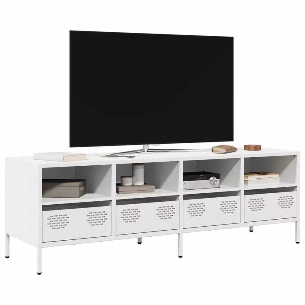 Berkfield Home White Industrial TV Cabinet in Matt Cold-rolled Steel, W: 135 cm, D: 39 cm, H: 43.5 cm – 2