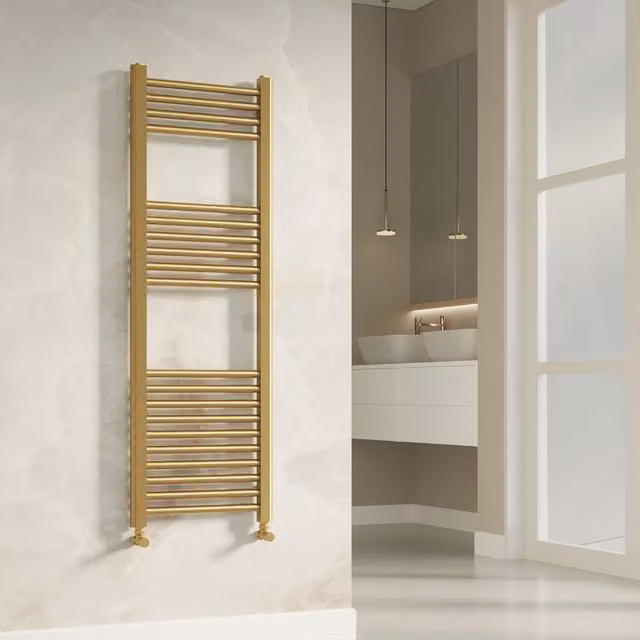 Banyetti Aureli Brushed Brass Ladder Towel Rail Radiator in Gold, W: 120 cm, H: 40 cm