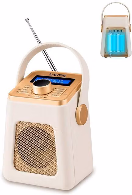 UEME Mini Rechargeable DAB+ Radio in Beige and Yellow