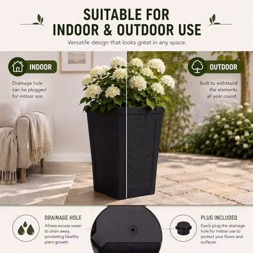 Nicoman Black Savana Chevron Rubber Tall Square Planter, W/D/H: 37 x 37 x 57 cm – 3