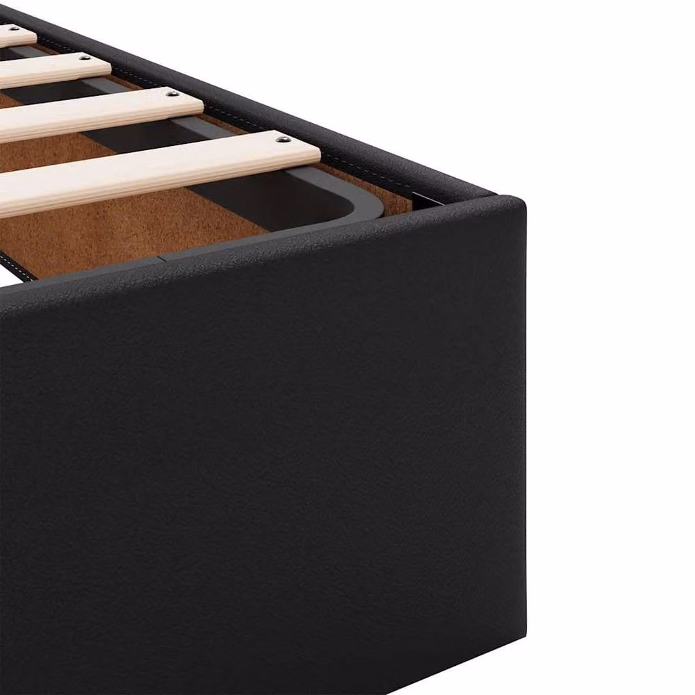 Berkfield Home Double Ottoman Bed Frame in Black Faux Leather with Lift Up Base, H 135 x W 140 x D 193 cm – 3