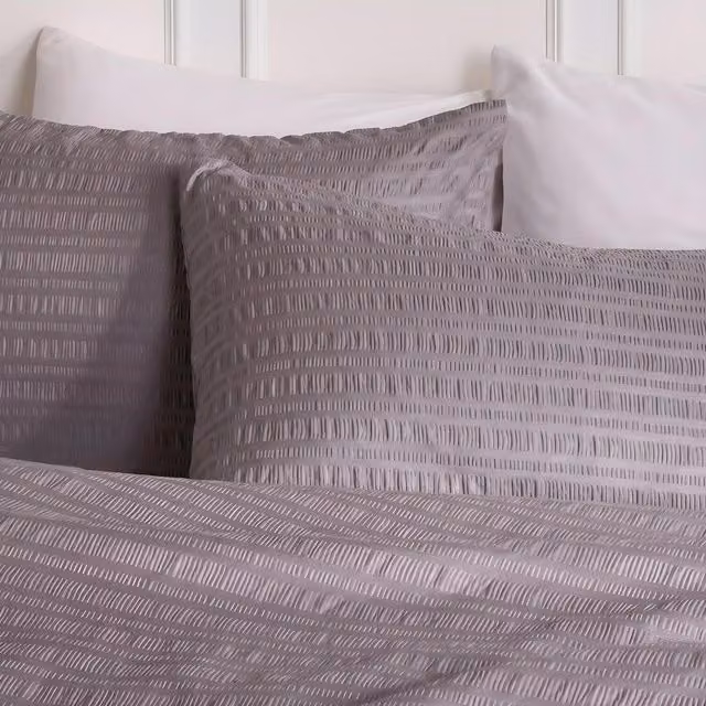 OHS Grey Embossed Seersucker Striped Duvet Set, 140 x 200 cm