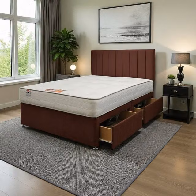 Knight Sleep Paris Plush Bed Set with Mattress and 2 Drawers in Mocca Brown, Single, W/D/H: 90 x 200 cm