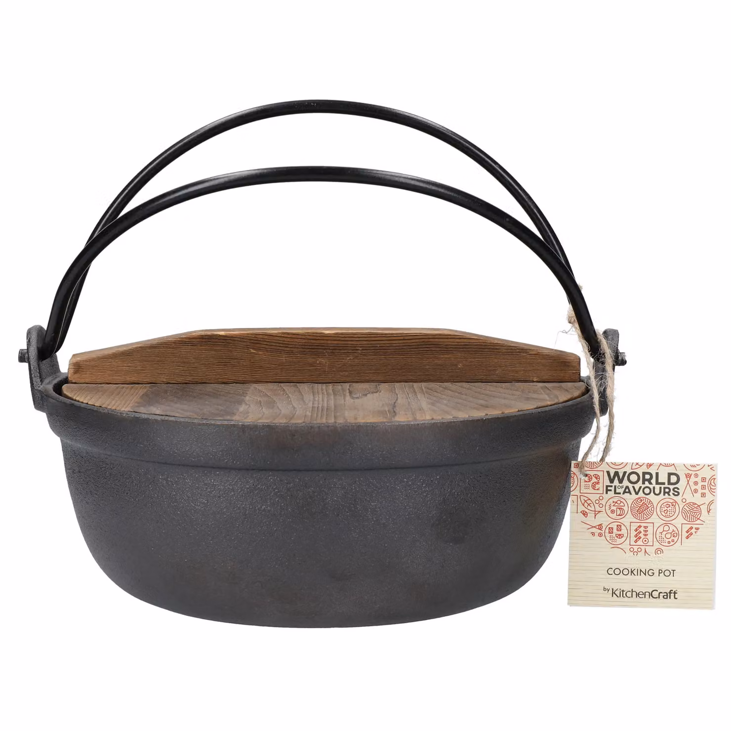 KitchenCraft World of Flavours Uncoated Cast Iron Casserole Cooking Pot, 1.5 l, Black – 6