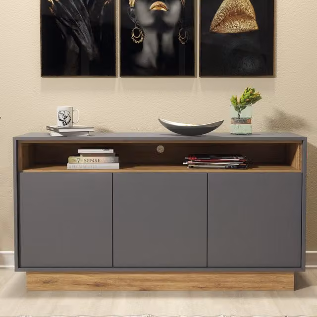 Creative Furniture Mirage Sideboard in Dark Grey and Oak, W: 130 cm, H: 75 cm, D: 35 cm